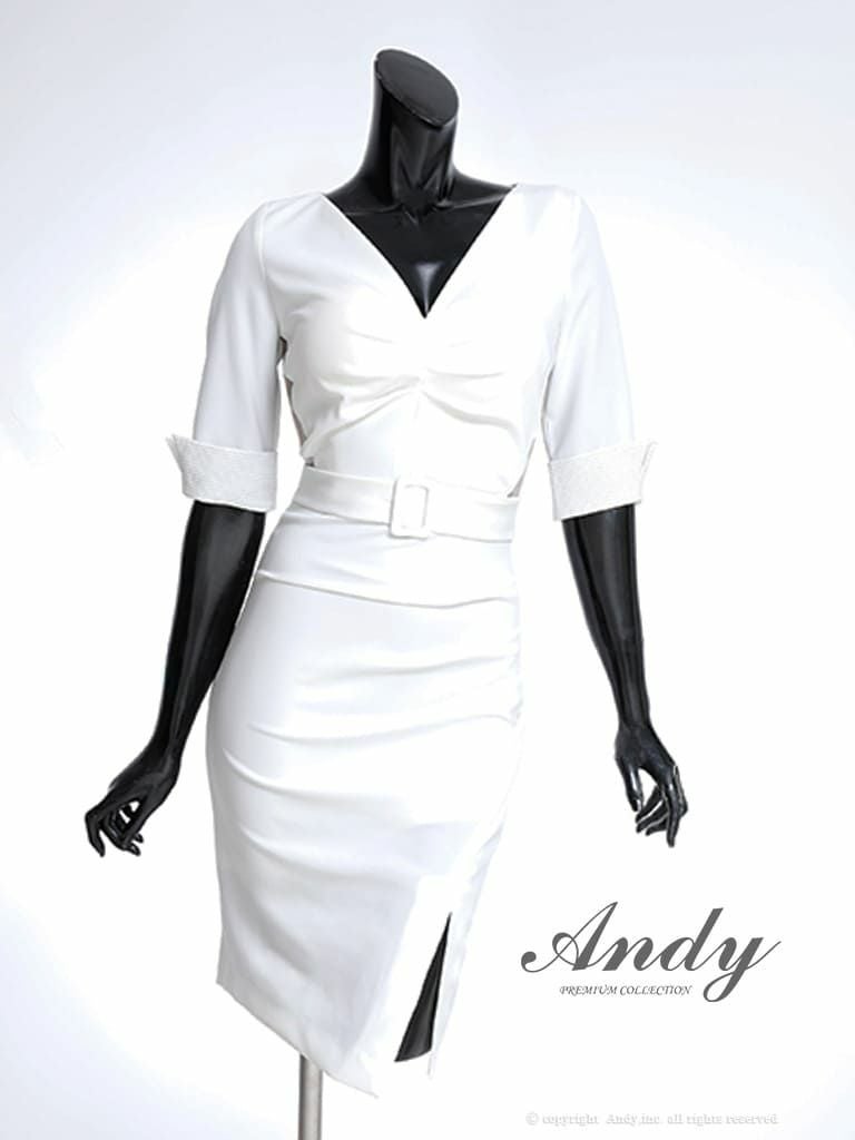  [Andy/アンディ] 高級五部袖ウエストベルトシンプルタイトミニドレス