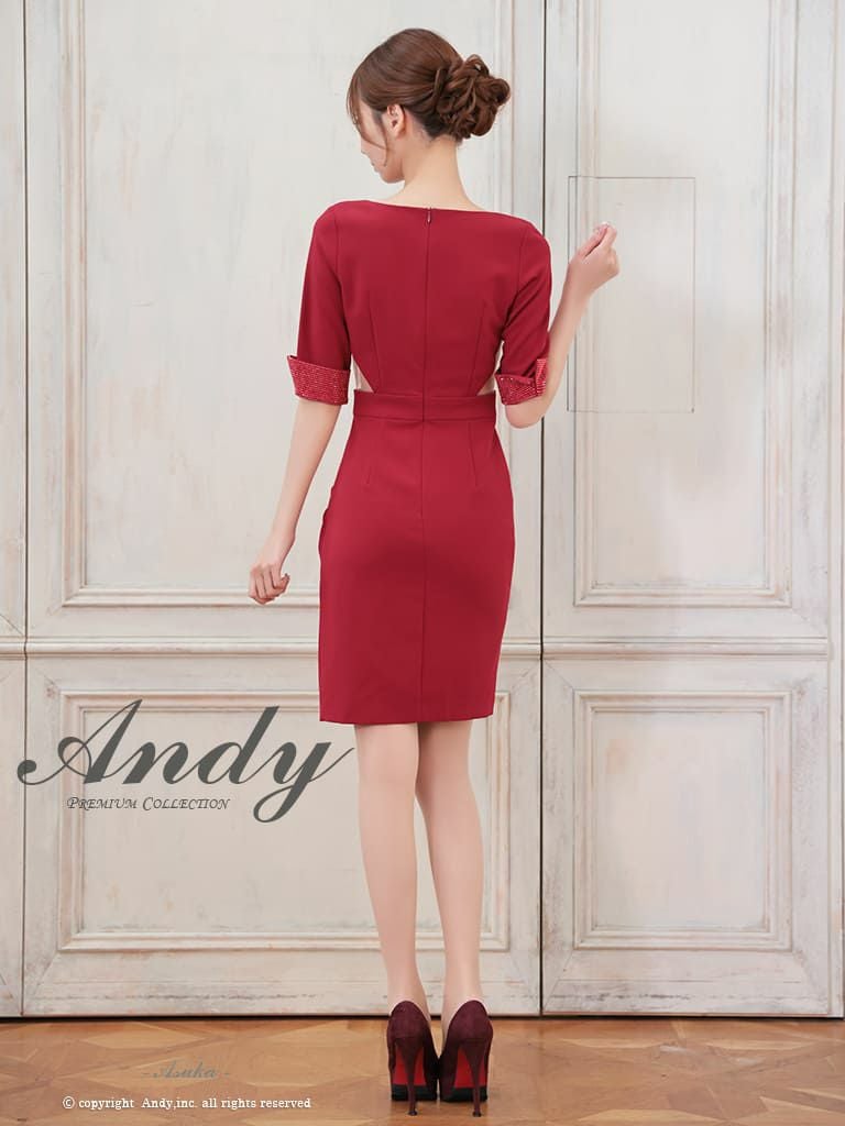  [Andy/アンディ] 高級五部袖ウエストベルトシンプルタイトミニドレス