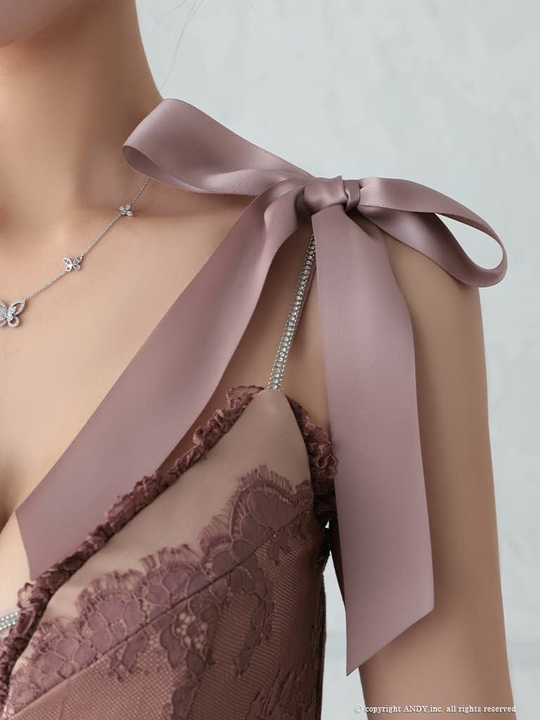 [an/アン] 高級キャミソールバストカット袖リボン刺繍レースタイトミニドレス