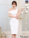 キャバドレス Veautt ヴュート 高級リングワンショルダードレープサイドジップワンカラータイト膝丈ドレス