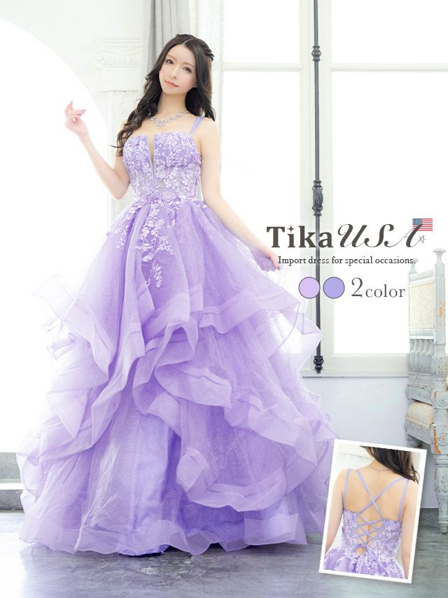 Tika Aライン ロングドレス ティカ Tika キャバドレス クラシカルフラワーレース袖ありAライン