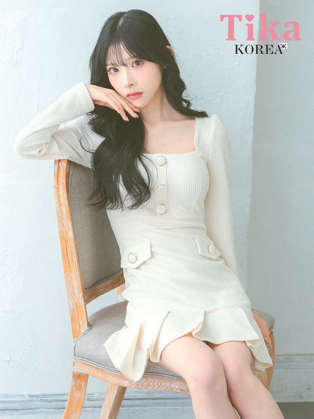 キャバドレス 韓国 ミニ丈 大きいサイズ フレア ワンピース 長袖 袖あり プリーツ