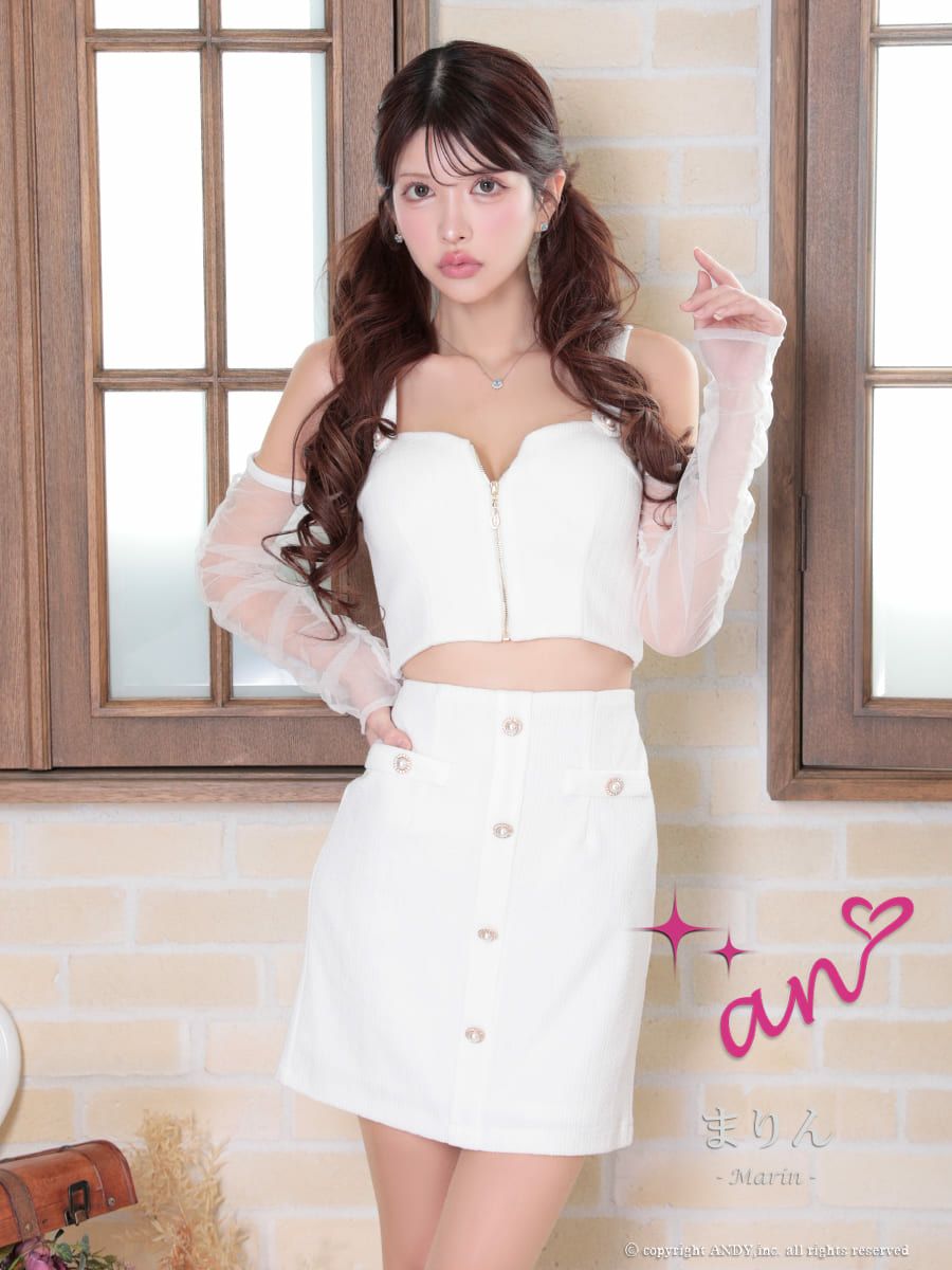 キャバドレス an アン　ノースリーブ 袖あり ２way セットアップ パールボタン 背中魅せ タイトミニドレス