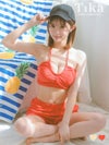 水着 タンキニ バンドゥ ホルターネック 体型カバー パイル ハイウエスト ショートパンツ 韓国