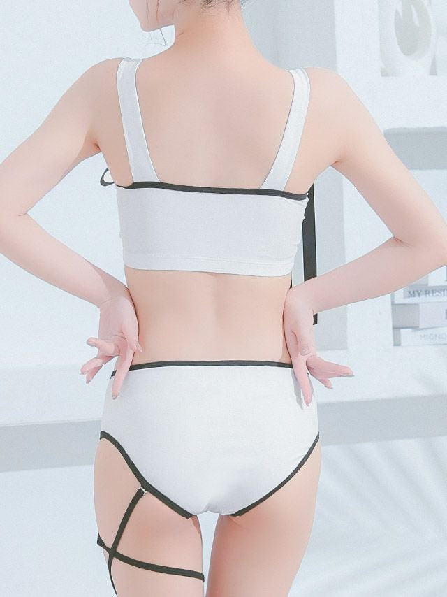 水着] クロスストラップ サテンリボン パイピング ビスチェ ヘルシー