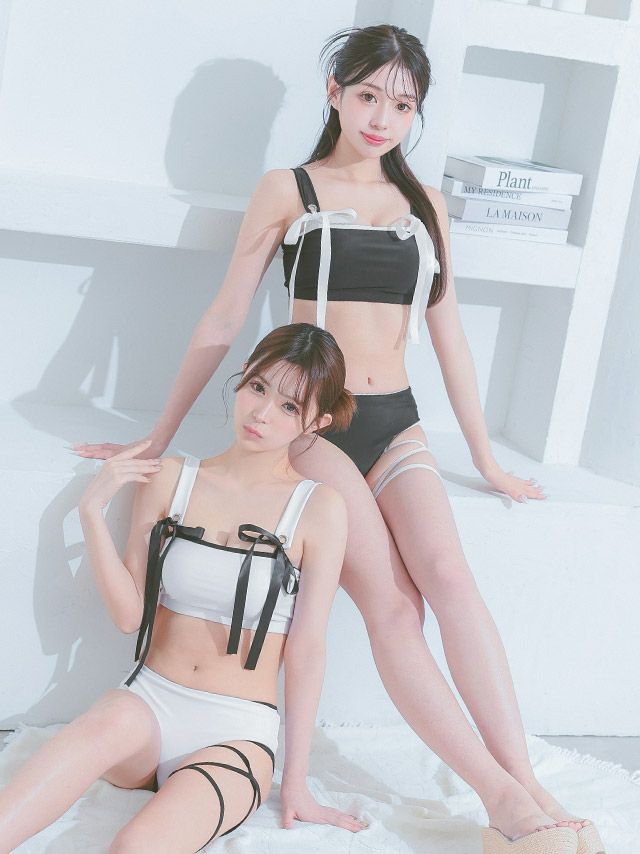 即購可NO ROMANCE 禁断ロマンスシリーズY2Kギャルストラップビキニ水着 水着] クロスストラップ サテンリボン パイピング ビスチェ ヘルシー
