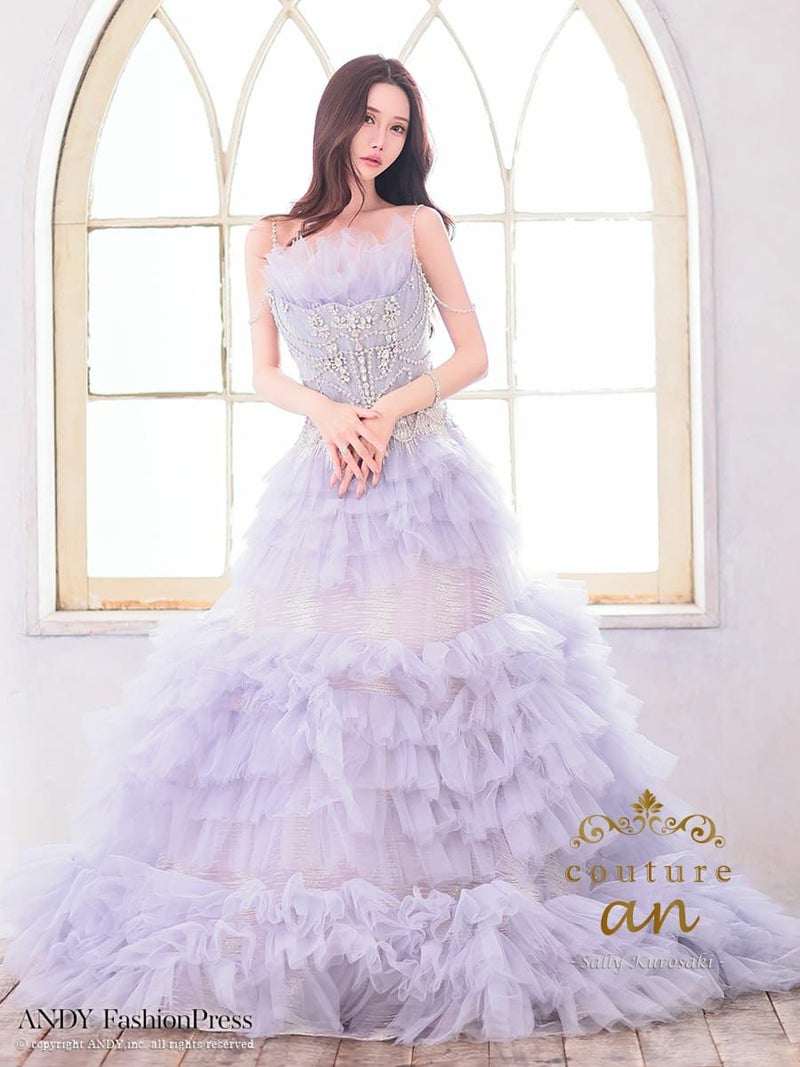 キャバドレス couturean クチュール アン キャミソール ビジュー チュール フリル バースデー フレア ロング キャバドレス