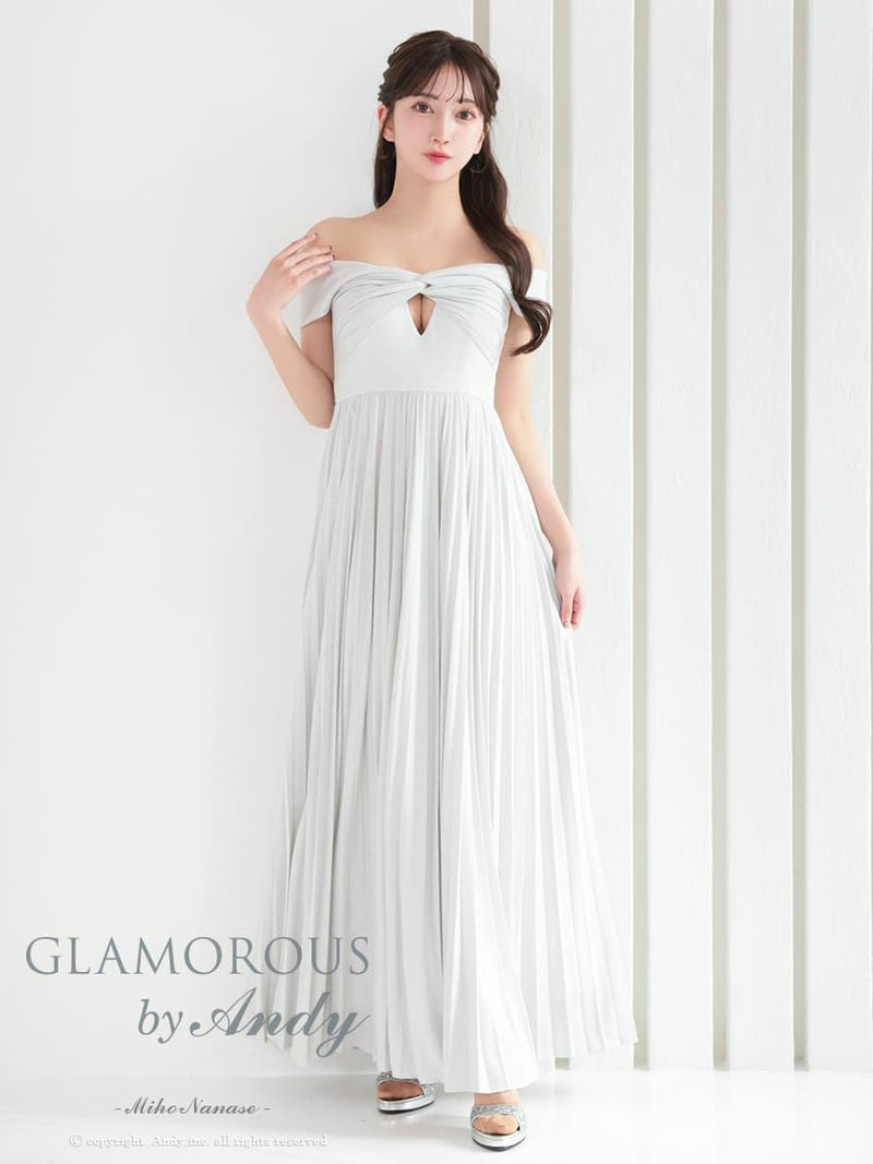 キャバドレス AndyGLAMOROUS アンディグラマラス オフショルダー タック シンプル ラメ バストカット プリーツ Aライン ロングドレス