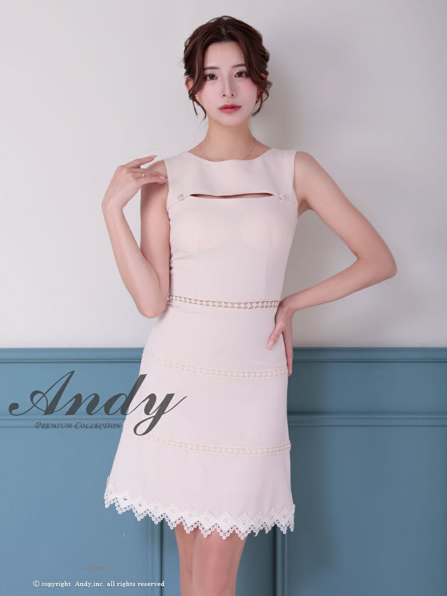 キャバドレス Andy アンディ 高級 ノースリーブ バストカット くびれ レース ボタン フレアミニドレス