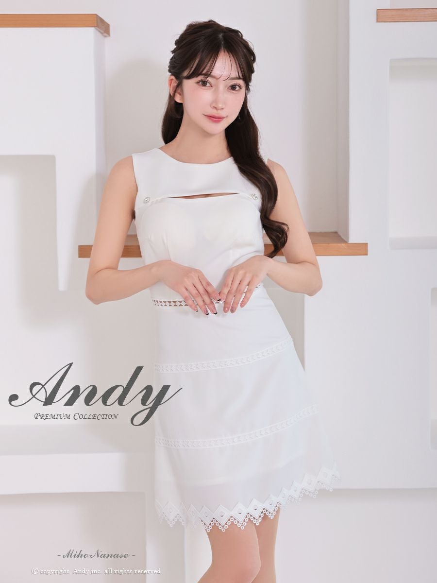 キャバドレス Andy アンディ 高級 ノースリーブ バストカット くびれ レース ボタン フレアミニドレス