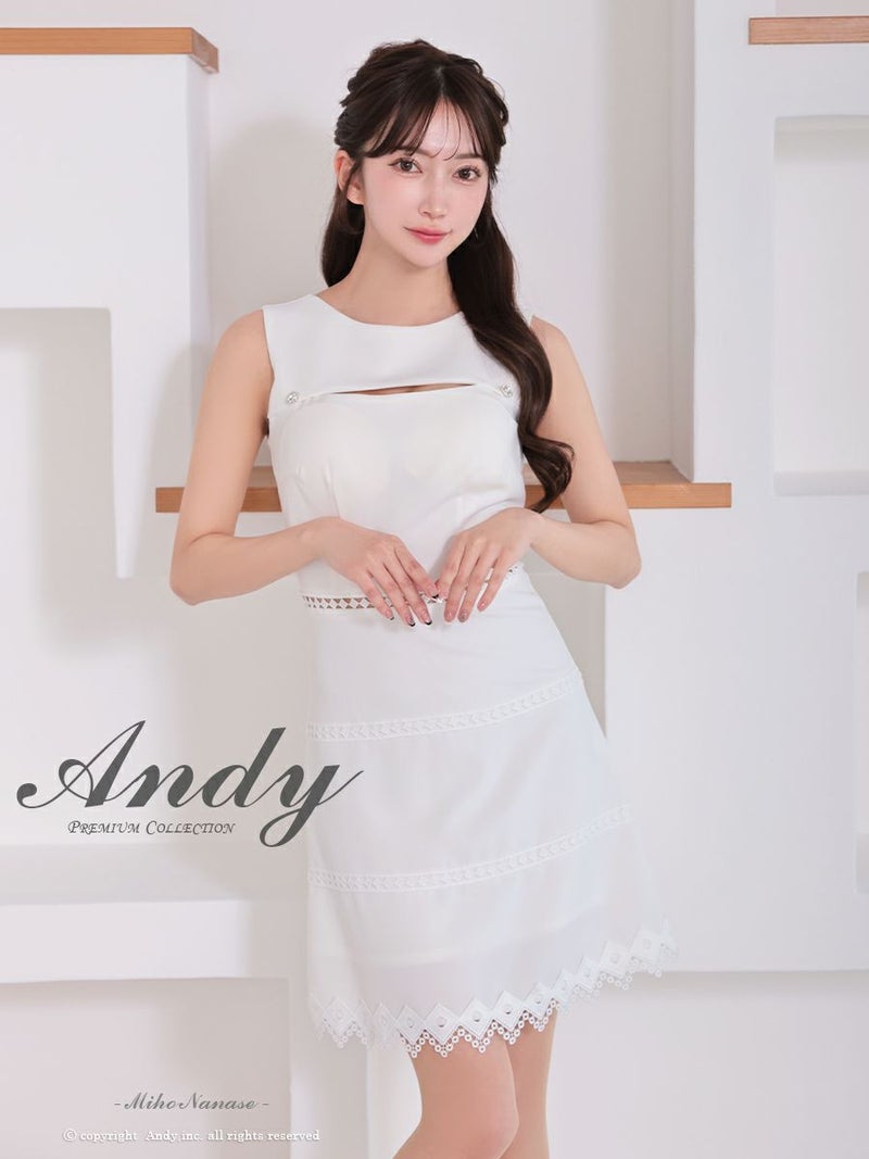 キャバドレス Andy アンディ 高級 ノースリーブ バストカット くびれ レース ボタン フレアミニドレス