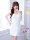 高級 キャミソール 長袖 襟つき ツイード ボタン ポケット タイトミニドレス