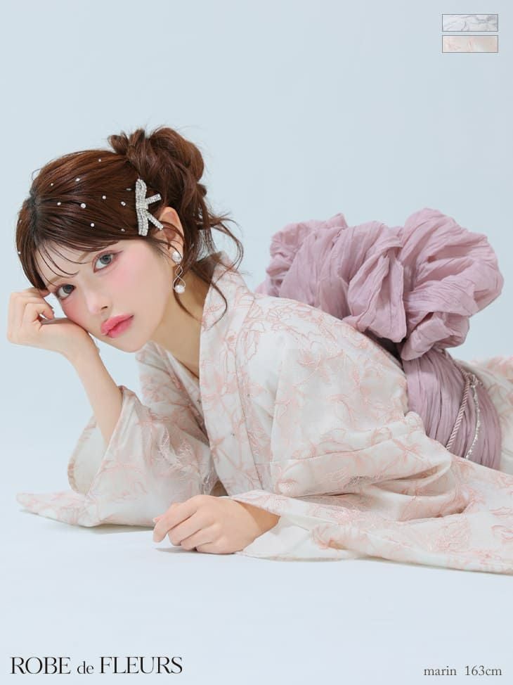 [ROBEdeFLEURS/ローブドフルール] [浴衣] 高級 エンブロイダリーレース シアー フラワー 選べる2点or3セット (浴衣+帯+帯紐ありor帯紐なし)