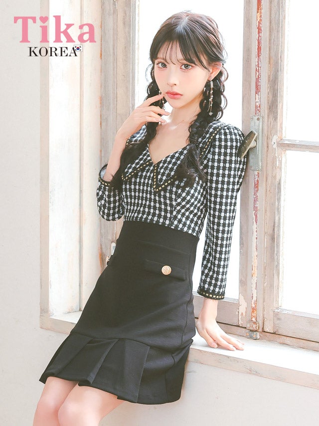 キャバドレス 韓国 ミニ丈 大きいサイズ タイト ミニドレス ワンピース チェック柄