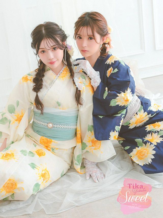 [浴衣] グラデーション 向日葵 2025 SWEETシリーズ 3点セット (ゆかた・兵児帯・下駄)