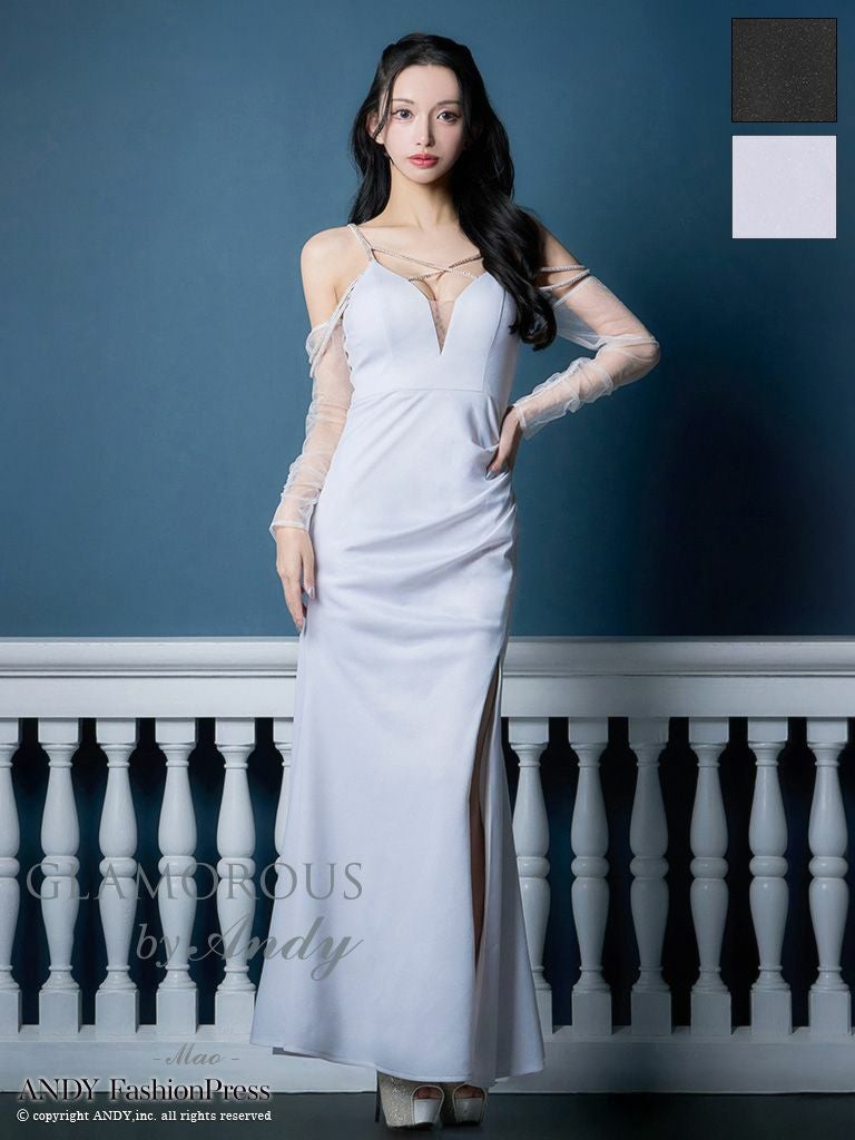 キャバドレス Andy アンディ 高級 キャミソール 長袖 バストシースルー スリット ビジューチェーン