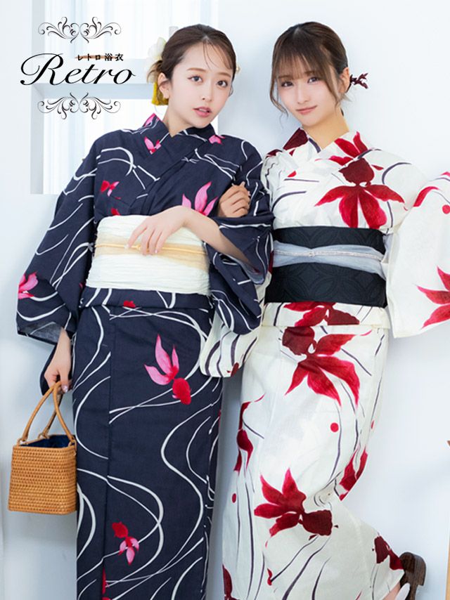 [浴衣] 流水金魚 2025 古典レトロ 3点セット (ゆかた・平帯・下駄)