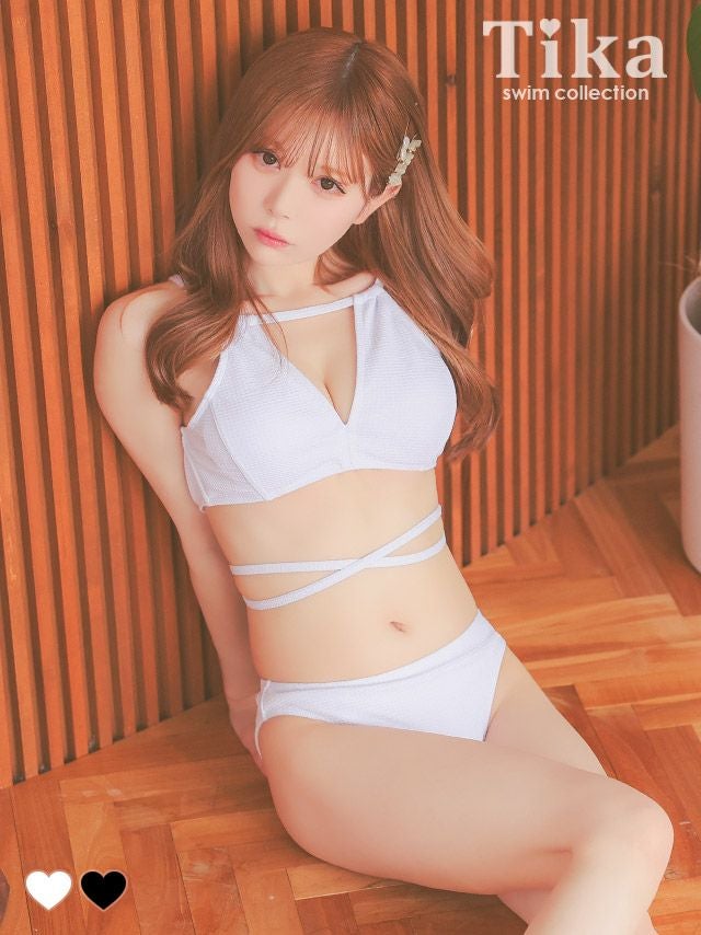 水着 ビキニ ホルターネック クロス ワンカラー 黒 白 レディース 大きいサイズ