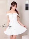 キャバドレス Andy アンディ オフショルダー ジップ 襟付き ウエストベルト ワンカラー フレアミニドレス