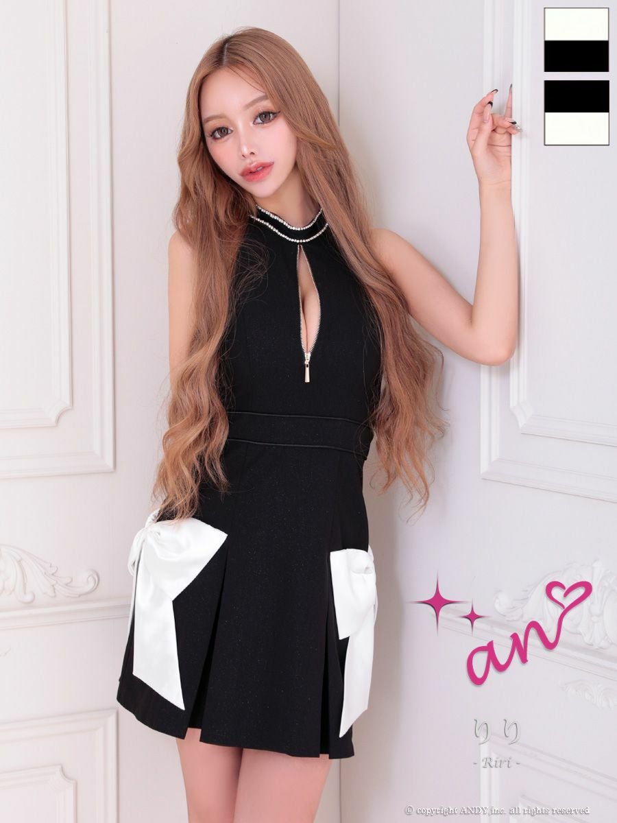 キャバドレス an アン ホルターネック ジップ ビッグリボン フレアミニドレス