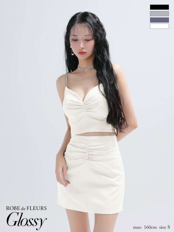 キャバドレス ミニドレス ROBEdeFLEURSGlossy ローブドフルールグロッシー　高級 キャミソール ギャザー セットアップ サテン シンプル タイトミニドレス