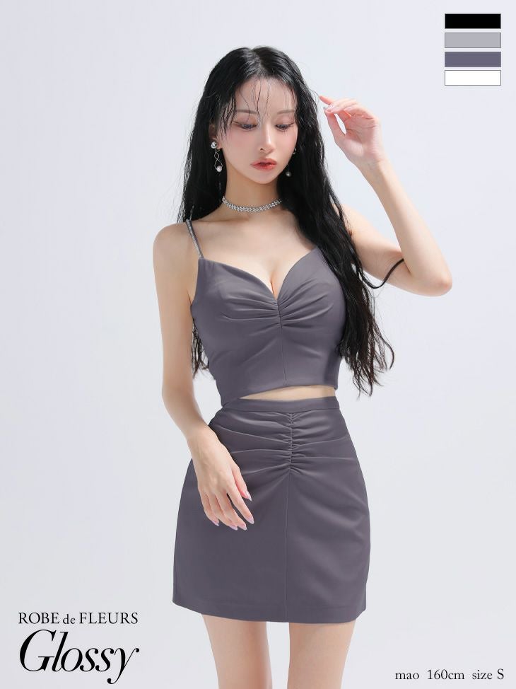 キャバドレス ミニドレス ROBEdeFLEURSGlossy ローブドフルールグロッシー　高級 キャミソール ギャザー セットアップ サテン シンプル タイトミニドレス