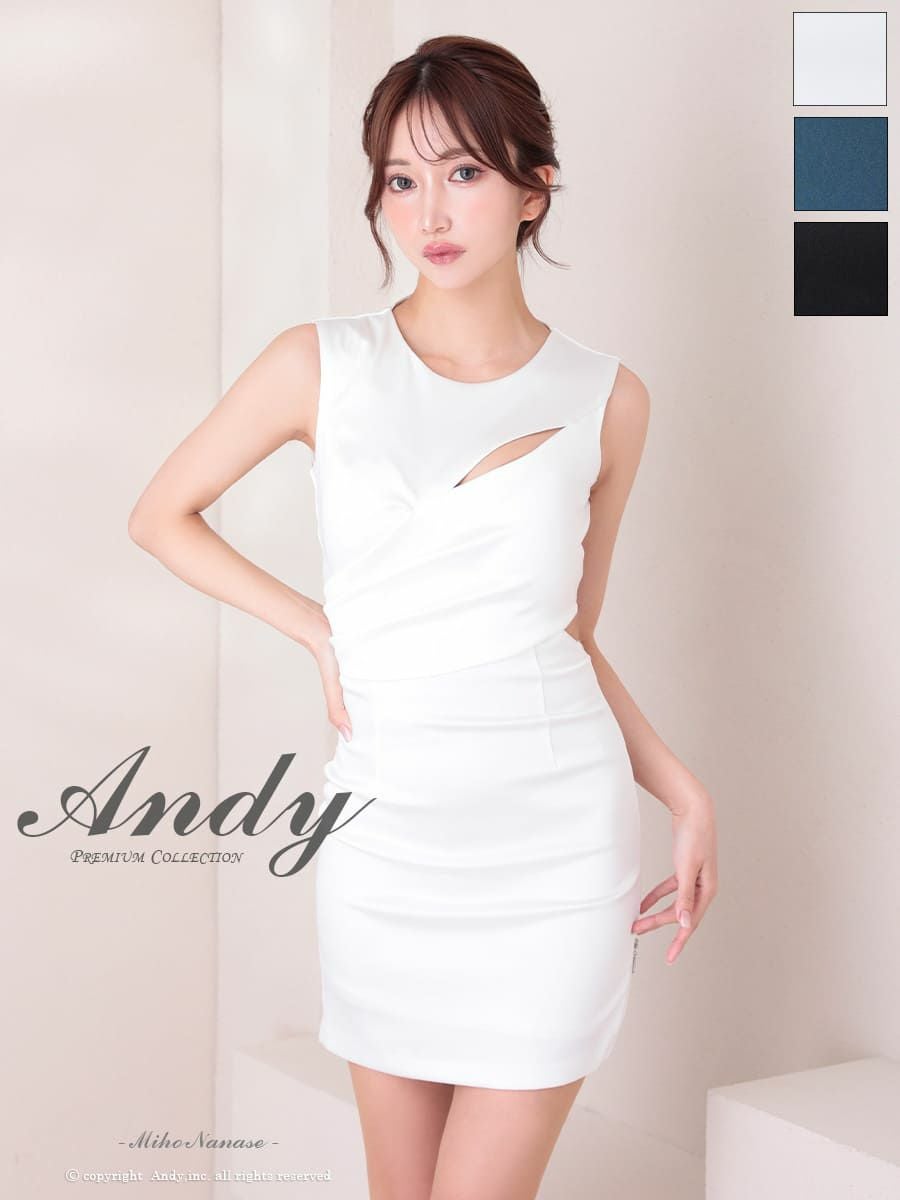 キャバドレス Andy アンディ ノースリーブ ストレッチサテン ワンカラー バストカット ジップ スリット タイト ミニドレス