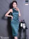 キャバドレス 膝丈ドレス Veautt/ヴュート 高級 アシンメトリー ホルターネック ショルダー ドレープ サテン ウエストタック タイト 膝丈ドレス