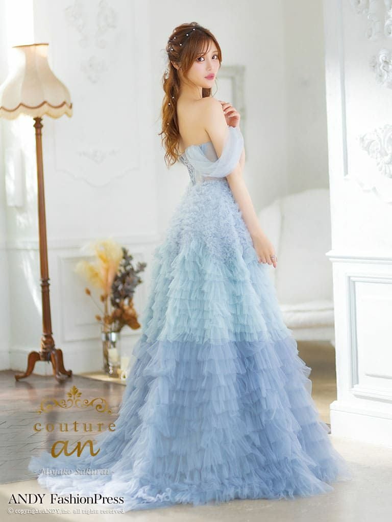 キャバドレス couture an クチュール アン オフショルダー シアー 透け チュール バースデー フレア ロング キャバドレス