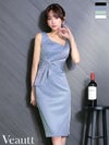 キャバドレス 膝丈ドレス Veautt/ヴュート 高級 ノースリーブ サイドジップ ウエストタック ドレープ サテン シンプル タイト 膝丈ドレス