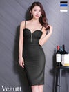 キャバドレス 膝丈ドレス Veautt/ヴュート 高級 2way ベアトップ キャミソール ジップ ビジュー タイト膝丈ドレス