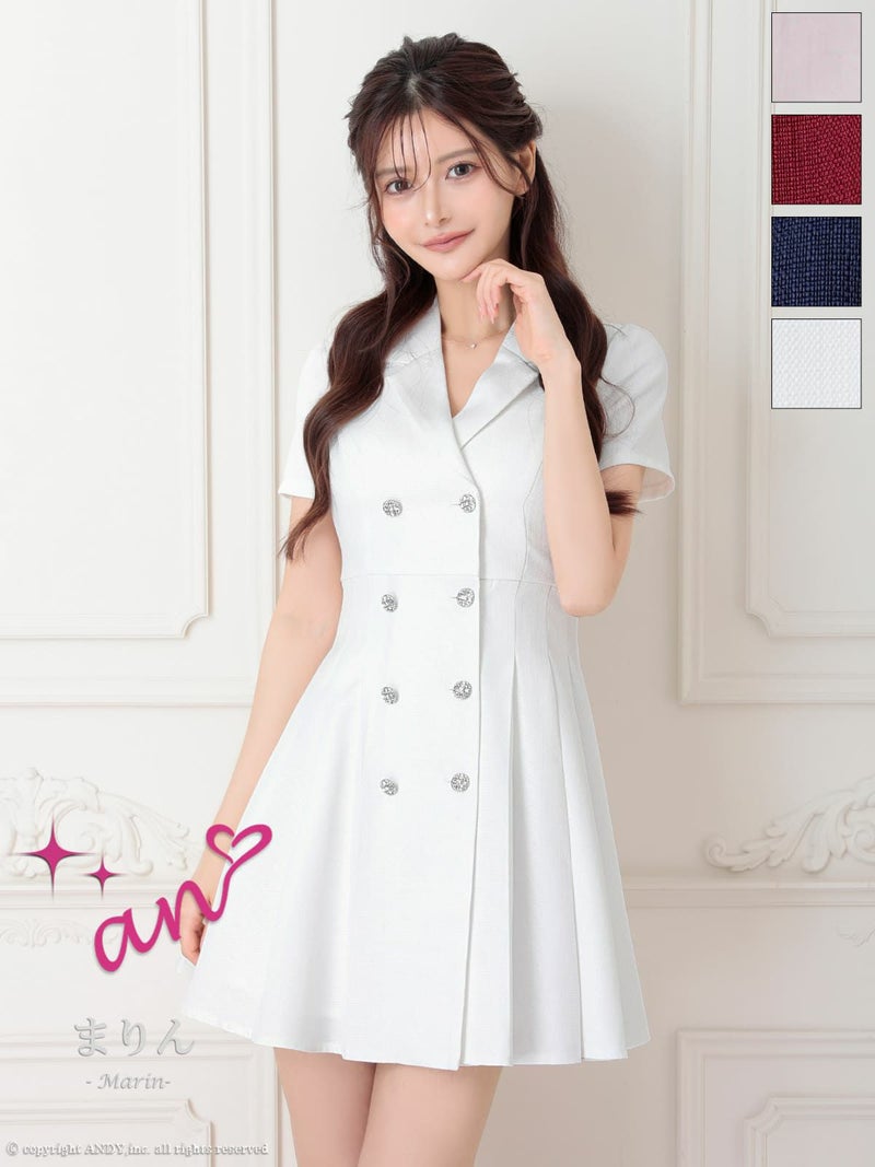 キャバドレス an アン 高級 半袖 襟付き バックカット プリーツ フェミニン フレアミニドレス