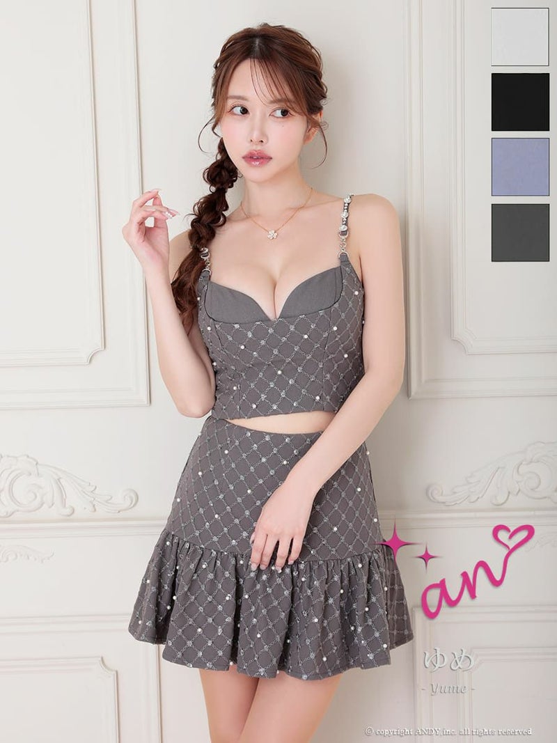キャバドレス an アン 高級 キャミソール セットアップ バイアスチェック ビジュー ワンカラー フレアミニドレス