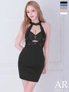 キャバドレス ミニドレス Angel-R エンジェルアール 高級 ホルターネック フラワーレース ビジュー パールチェーン バストカット タイトミニドレス