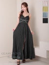 キャバドレス AndyGLAMOROUS アンディグラマラス  高級 キャミソール ワンカラー バストカット ラメ ビジューチェーン タック プリーツ Aライン ロングドレス