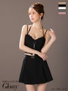 キャバドレス ミニドレス ROBEdeFLEURSGlossy ローブドフルールグロッシー　高級 キャミソール ネックリボン セットアップ ウエストベルト レース ジップ フレアミニドレス