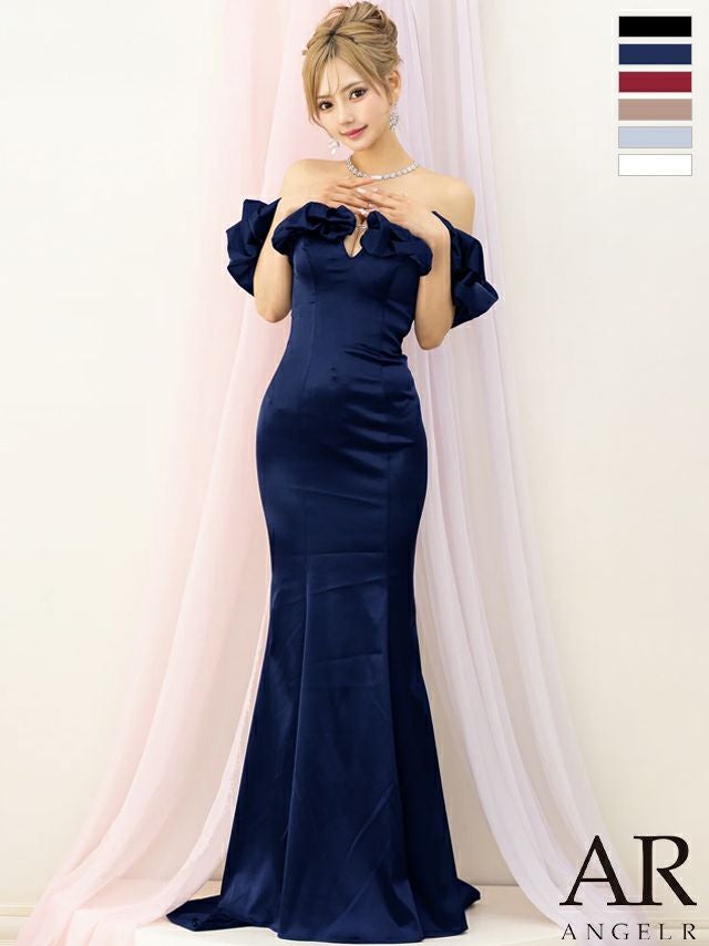 キャバドレス ロングドレス Angel-R エンジェルアール 高級 オフショルダー 胸元フリル チャーム バストカット 谷間魅せ マーメイドロングドレス