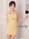 キャバドレス　Andy アンディ 高級 ワンショルダー ワンカラー タック ジップ タイト ミニドレス