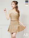キャバドレス ミニドレス Angel-R エンジェルアール 高級 2way ベアトップ リボンキャミソール セットアップ ビジューパール プリーツ フレアミニドレス