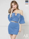 キャバドレス ミニドレス Angel-R エンジェルアール 高級 2way オフショルダー セットアップ シフォンスリーブ バストカット ビジュー タイトミニドレス