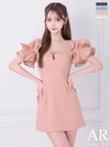 キャバドレス ミニドレス Angel-R エンジェルアール 高級 2way オフショルダー フリルスリーブ チャーム ワンカラー フレアミニドレス
