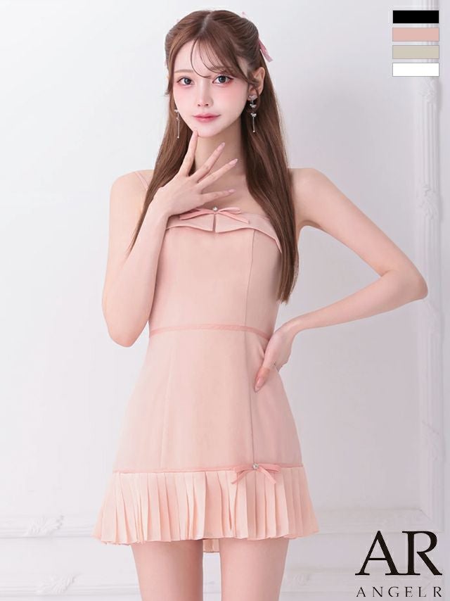 キャバドレス ミニドレス Angel-R エンジェルアール 高級 2way ベアトップ キャミソール リボン バイカラー プリーツ フレアミニドレス