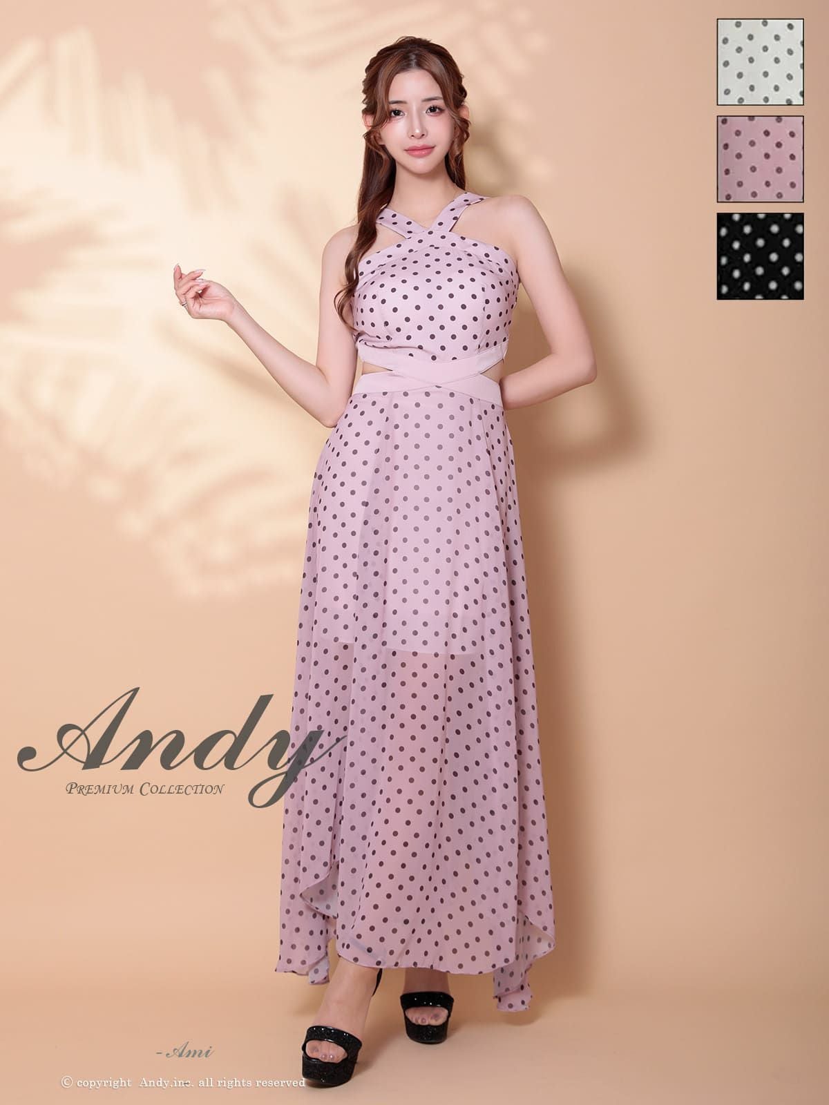 キャバドレス An アン 高級 ノースリーブ ウエストカット ドット クロスデザイン シアー フレア ミニドレス