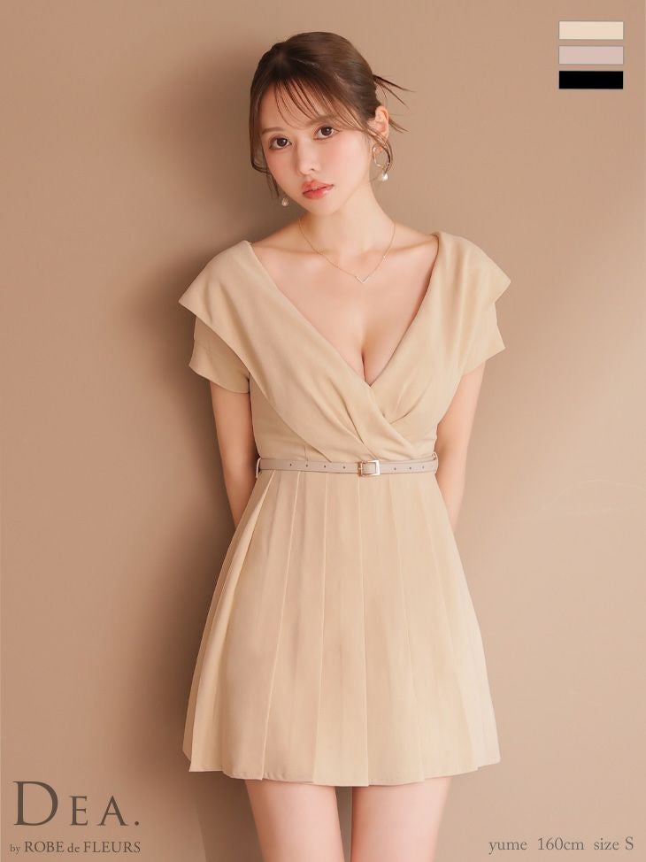 キャバドレス ミニドレス DEA.byROBEdeFLEURS ディアバイローブドフルール　高級 オフショルダー ウエストベルト ツイル シンプル フレアミニドレス