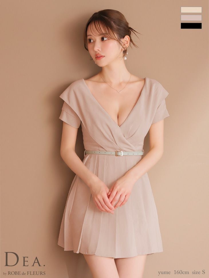 キャバドレス ミニドレス DEA.byROBEdeFLEURS ディアバイローブドフルール　高級 オフショルダー ウエストベルト ツイル シンプル フレアミニドレス
