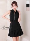 キャバドレス Andy アンディ 　高級 ノースリーブ 襟付き ジップ ジップデザイン ゴールドボタン ワンカラー プリーツ フレアミニドレス