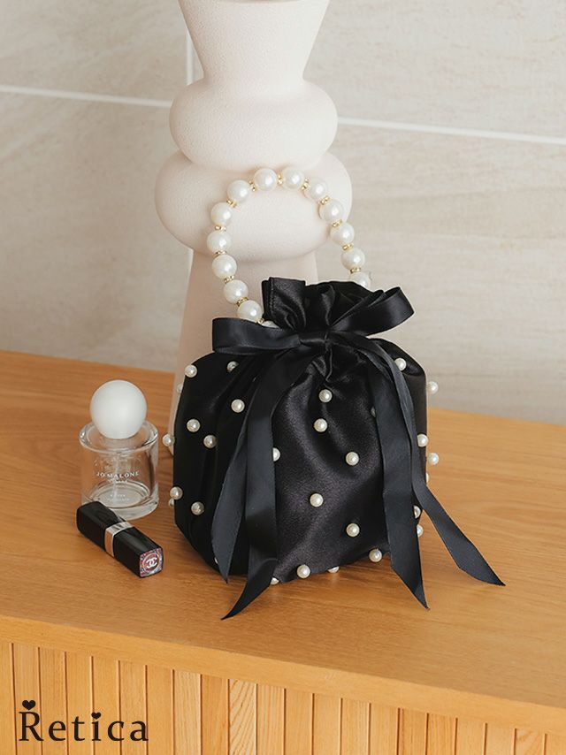 パール　装飾　2Way　巾着　ミニバッグ