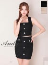 キャバドレス Andy アンディ　高級 ノースリーブ スクエアネック パールボタン ポケット ワンカラー セットアップ タイトミニドレス