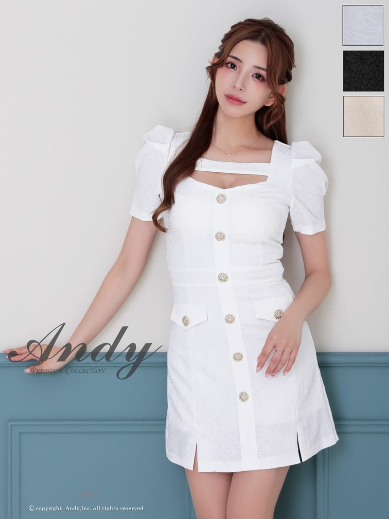キャバドレス Andy　アンディ　高級 半袖 パフスリーブ ワンカラー ボタン シンプル フレア ミニドレス