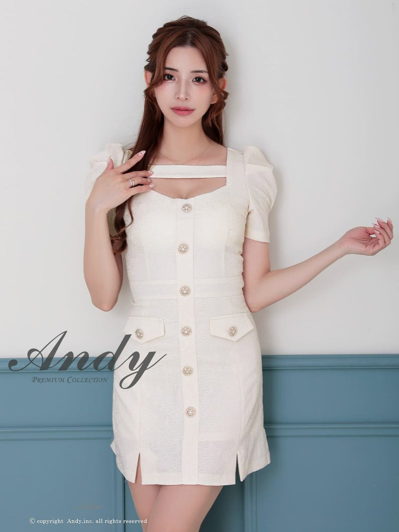 キャバドレス Andy　アンディ　高級 半袖 パフスリーブ ワンカラー ボタン シンプル フレア ミニドレス